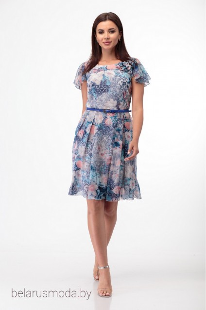 Платье Anelli, модель 145 синий+тюльпаны