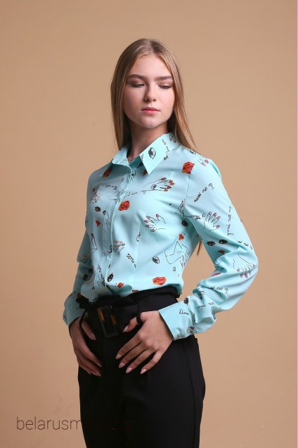 Рубашка AnnLine, модель 120-19 бирюза+принт