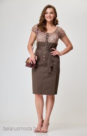 Платье БелЭльСтиль, модель 278 коричневый + цветы