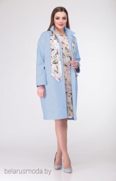 Пальто+платье Deluiz N, модель 913 небесно-голубой+цветы