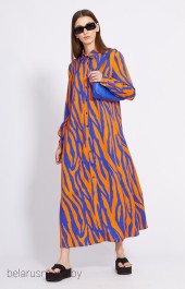 Платье 2431 оранжевый + василек EOLA