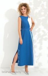 Платье 413 синий джинс с белым Euro Moda