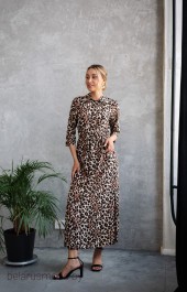 Платье 1092L бежевый + коричневый Ivera collection
