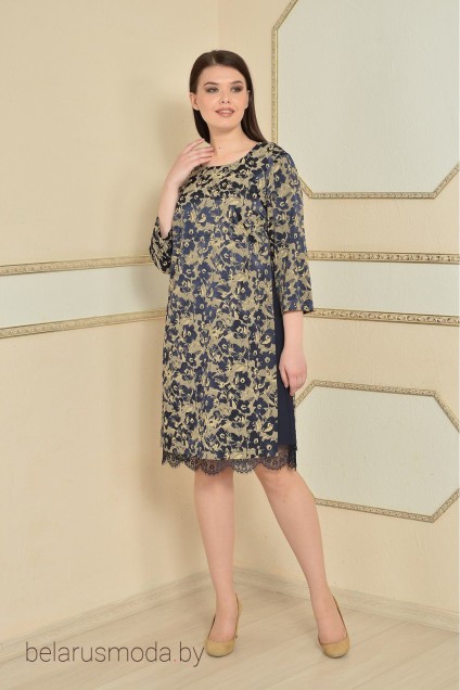 Платье Lady Style Classic, модель 1458 темно-синий+цветы