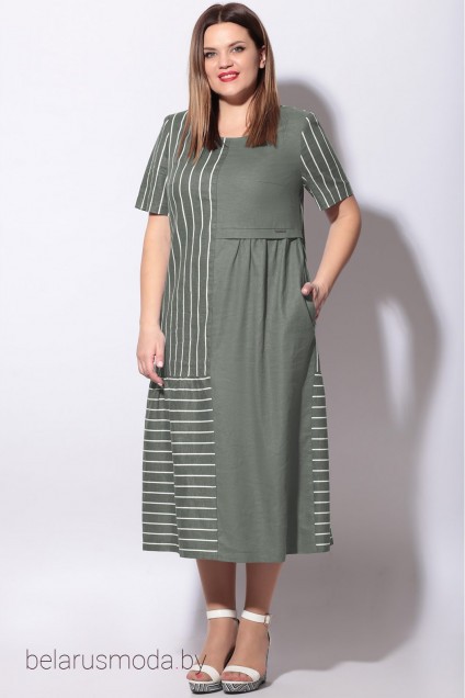 Платье LeNata, модель 11127 зеленый+полоска