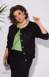 Костюм с юбкой 1312К черный + зелень Liliana-style