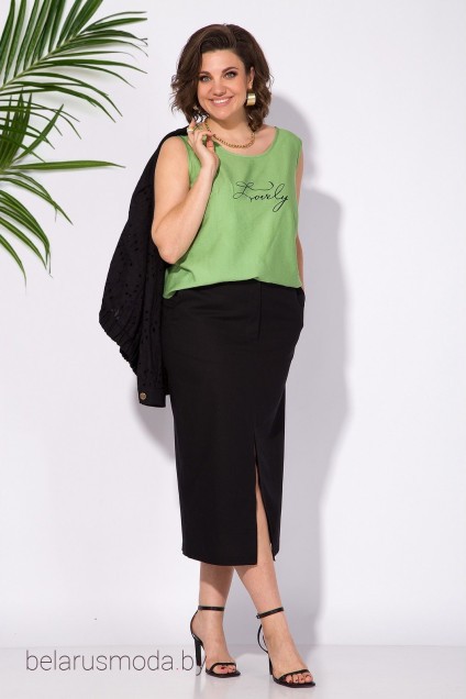 Костюм с юбкой 1312К черный + зелень Liliana-style
