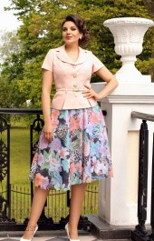 Костюм юбочный Мода-Юрс, модель 2103 персик+цветы