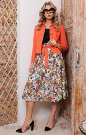 Костюм с юбкой Мода-Юрс, модель 2400 оранжевый + белые марки