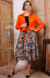 Костюм с юбкой 2400 ярко-оранжевый + черные марки Мода-Юрс