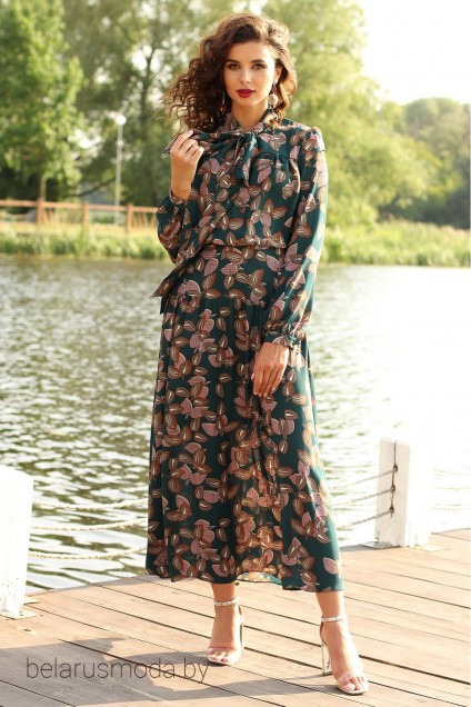 Платье Мода-Юрс, модель 2507 морская волна+цветы
