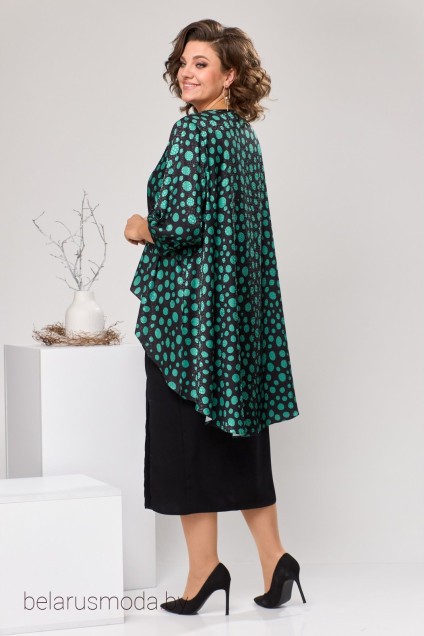 Костюм с платьем 3-2550 чёрный + зелёный Romanovich style