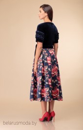 Костюм с юбкой Svetlana Style, модель 1369 синий+цветы