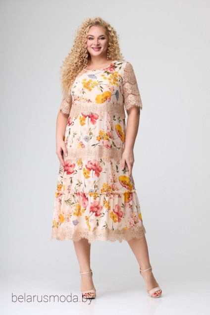 Платье Svetlana Style, модель 1505 бежевый + цветы