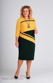 Платье Swallow, модель 205 горчица+бирюзово-зеленый