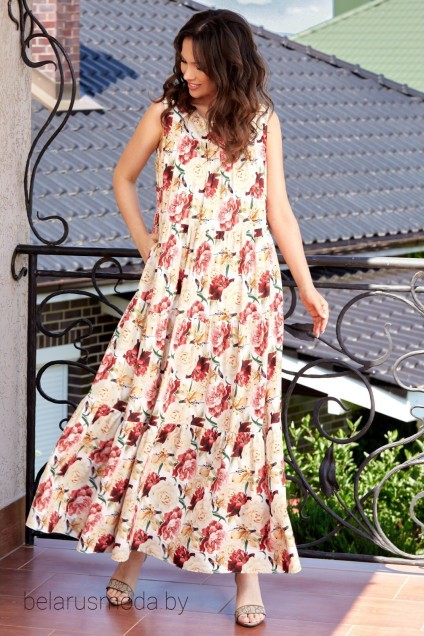 Платье TEFFI Style, модель 1566 молочный + цветы