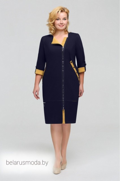 Платье Tellura-l, модель 1201 темно-синий+горчица