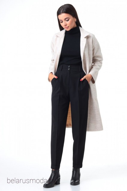 Костюм брючный+пальто Tender and nice, модель 7085 жемчуг + черный