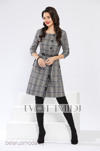 Платье Твой Имидж, модель 1259 серый+клетка