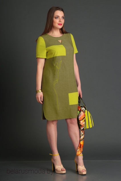 Платье VIOLA STYLE, модель 0831 хаки + салатовый
