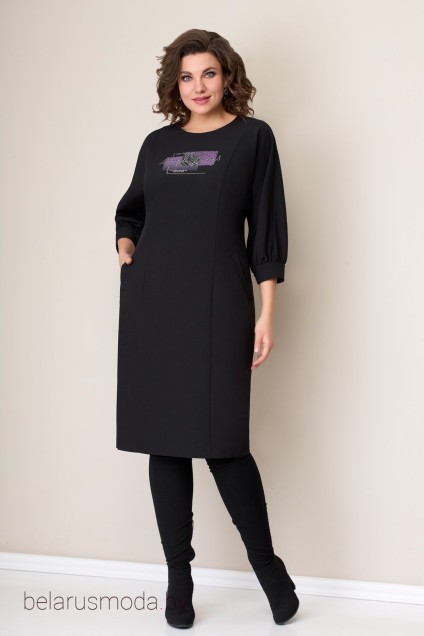 Платье 1271 черный + лилово-серебряный VOLNA